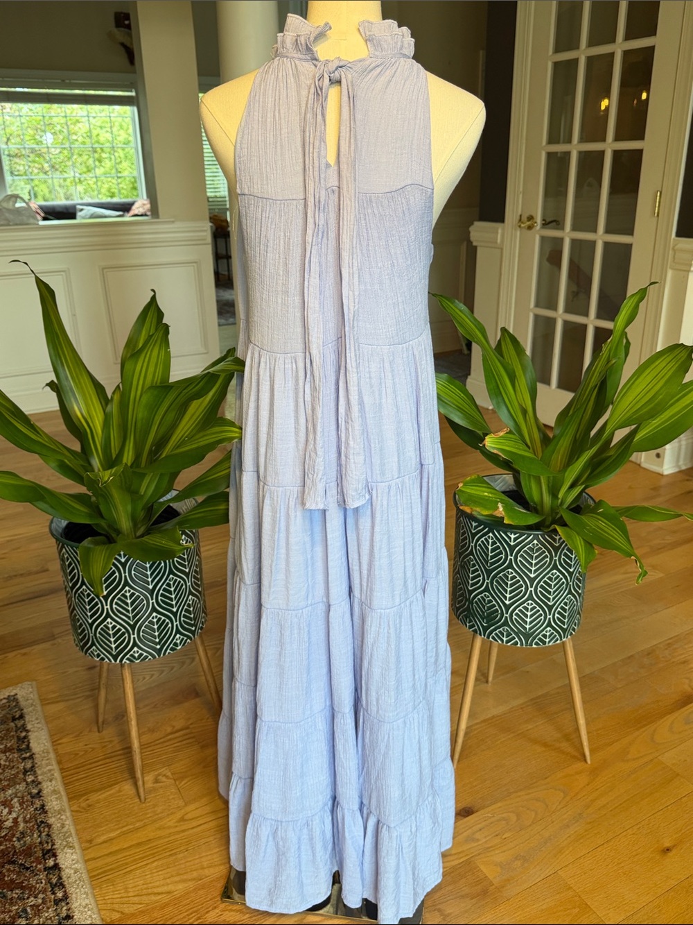 Indigo Soul Boho Blue Tiered Maxi Halter Dress Ruffle (VGUC) - Picture 5 of 10